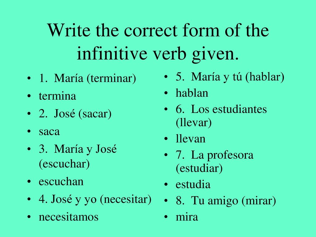 Write the correct form of the infinitive verb given.