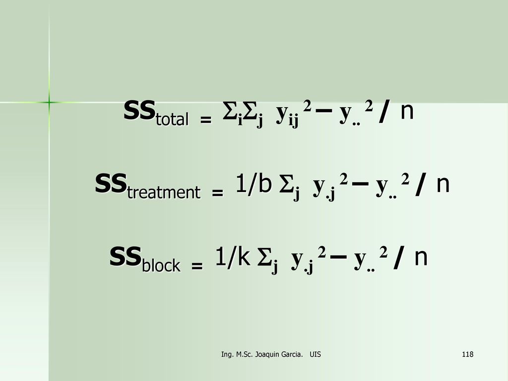SStreatment = 1/b Sj y.j 2 – y.. 2 / n