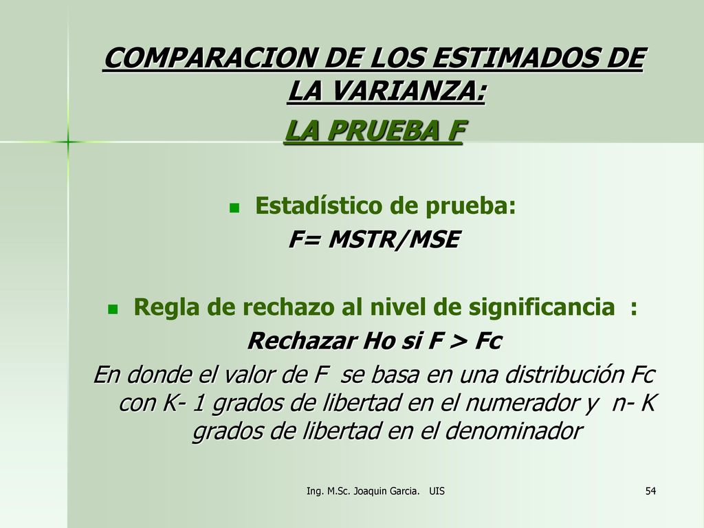 COMPARACION DE LOS ESTIMADOS DE LA VARIANZA: LA PRUEBA F