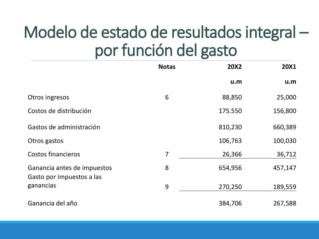 Modelo de estado de resultados integral – por función del gasto