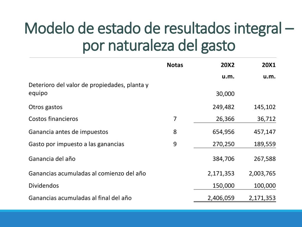 Modelo de estado de resultados integral – por naturaleza del gasto