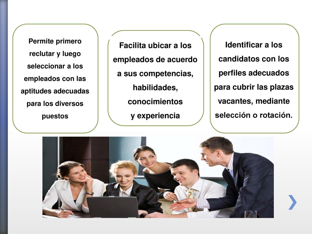 Permite primero reclutar y luego seleccionar a los empleados con las aptitudes adecuadas para los diversos puestos