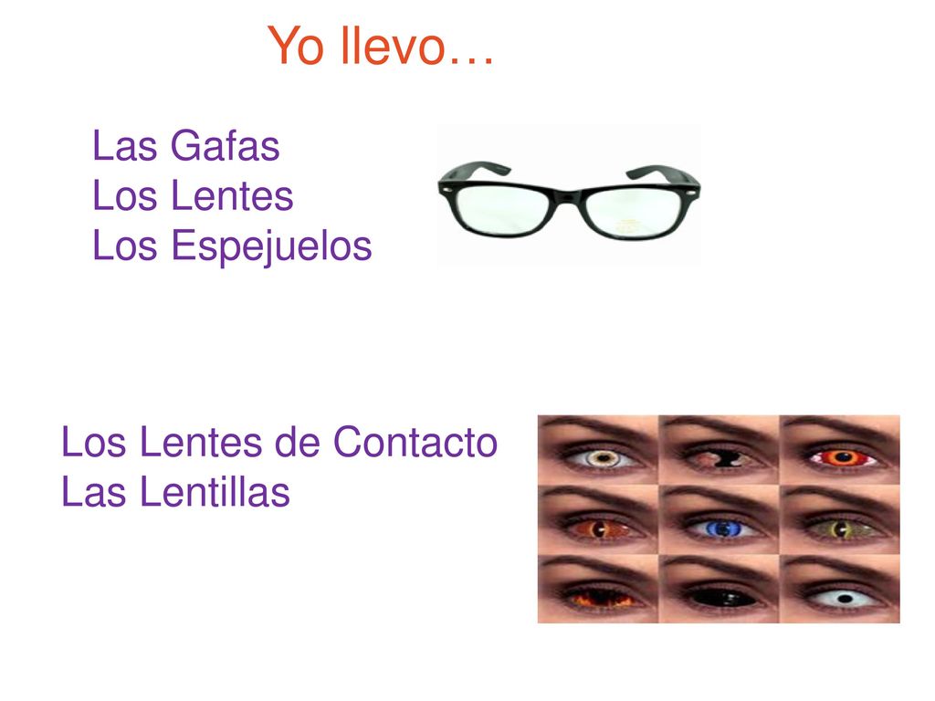 Yo llevo… Las Gafas Los Lentes Los Espejuelos Los Lentes de Contacto