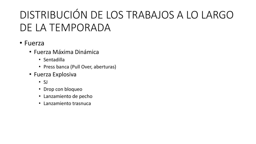 DISTRIBUCIÓN DE LOS TRABAJOS A LO LARGO DE LA TEMPORADA
