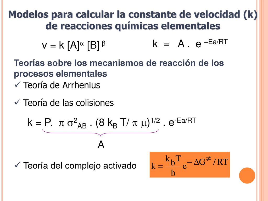 k = P.  2AB . (8 kB T/  )1/2 . e-Ea/RT