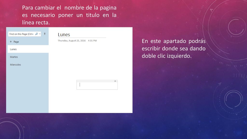 Para cambiar el nombre de la pagina es necesario poner un titulo en la línea recta.