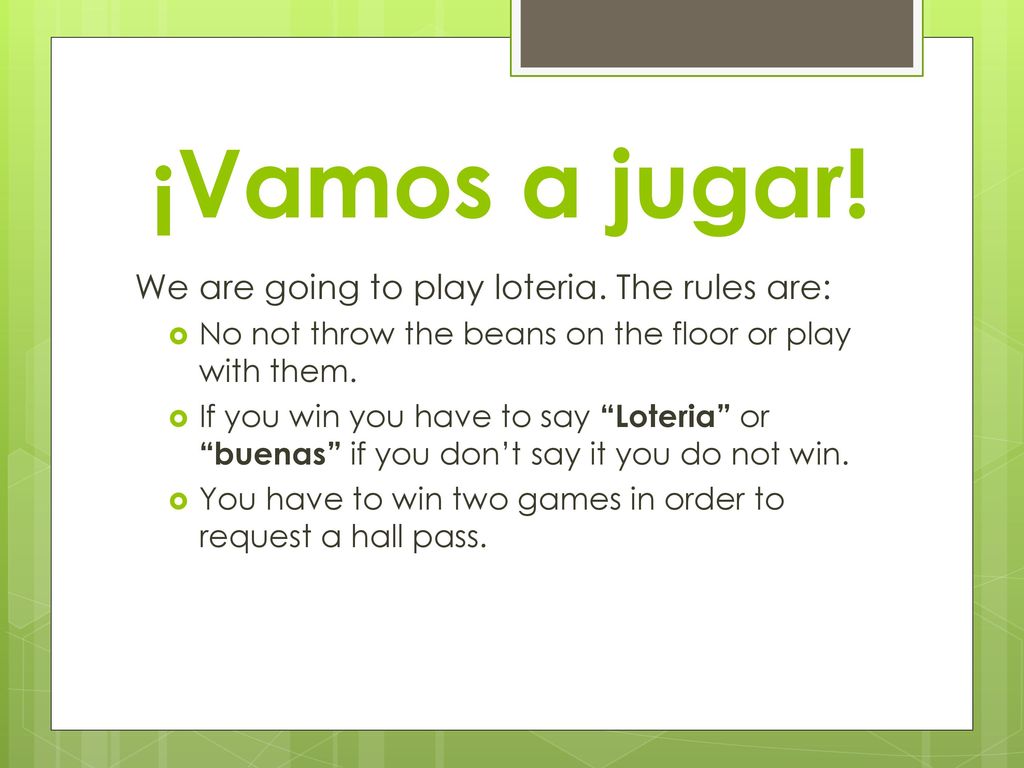 ¡Vamos a jugar! We are going to play loteria. The rules are: