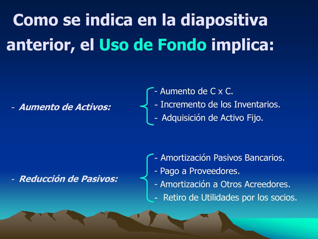 Como se indica en la diapositiva anterior, el Uso de Fondo implica: