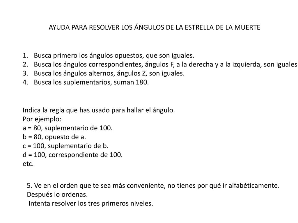AYUDA PARA RESOLVER LOS ÁNGULOS DE LA ESTRELLA DE LA MUERTE