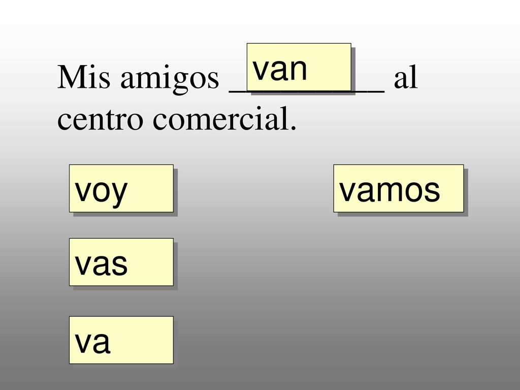 van Mis amigos _________ al centro comercial. voy vamos vas va