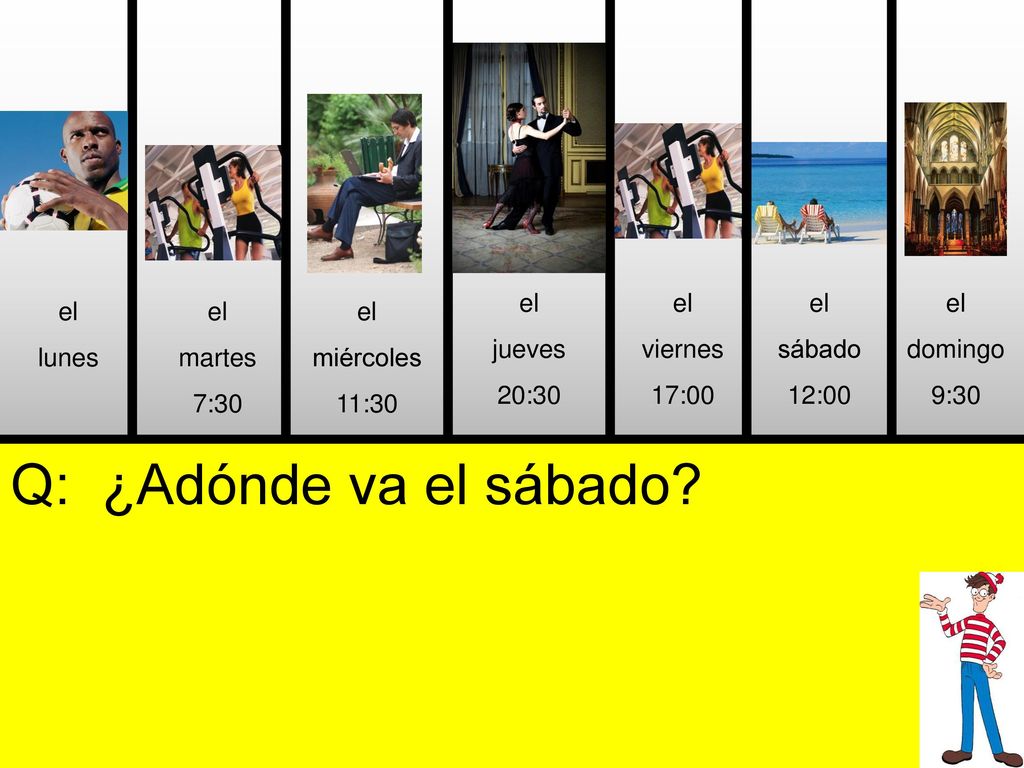 Q: ¿Adónde va el sábado el jueves 20:30 el viernes 17:00 el sábado