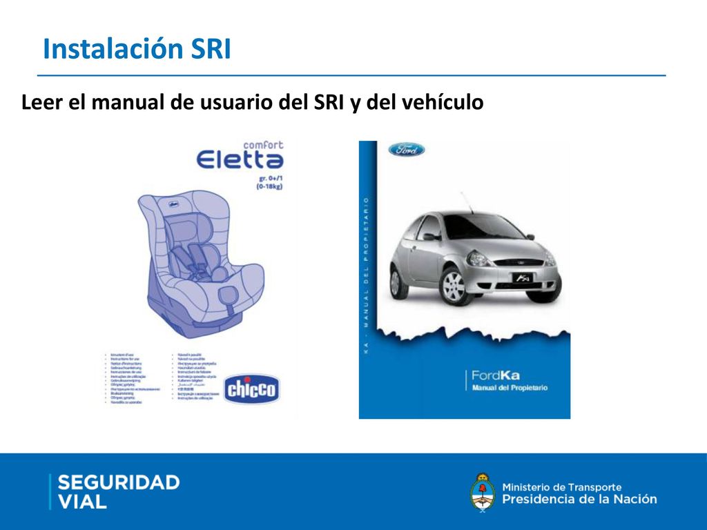 Instalación SRI Leer el manual de usuario del SRI y del vehículo
