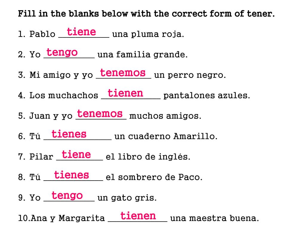 tiene tengo tenemos tienen tenemos tienes tiene tienes tengo tienen