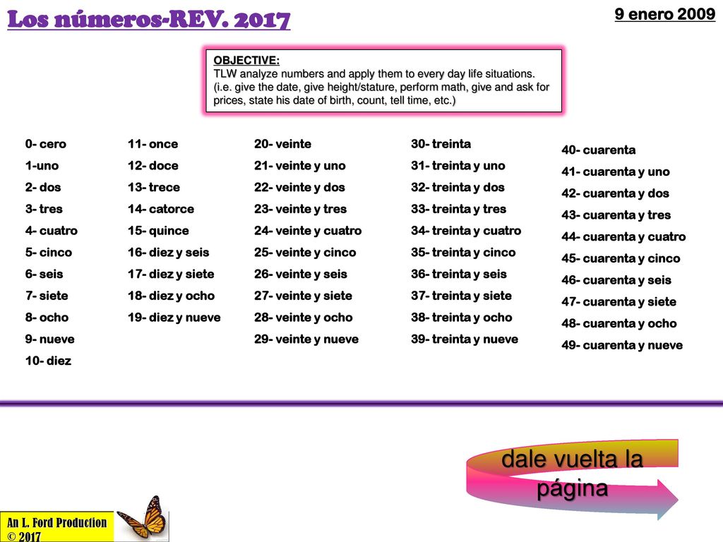 Los números-REV dale vuelta la página 9 enero cero 1-uno