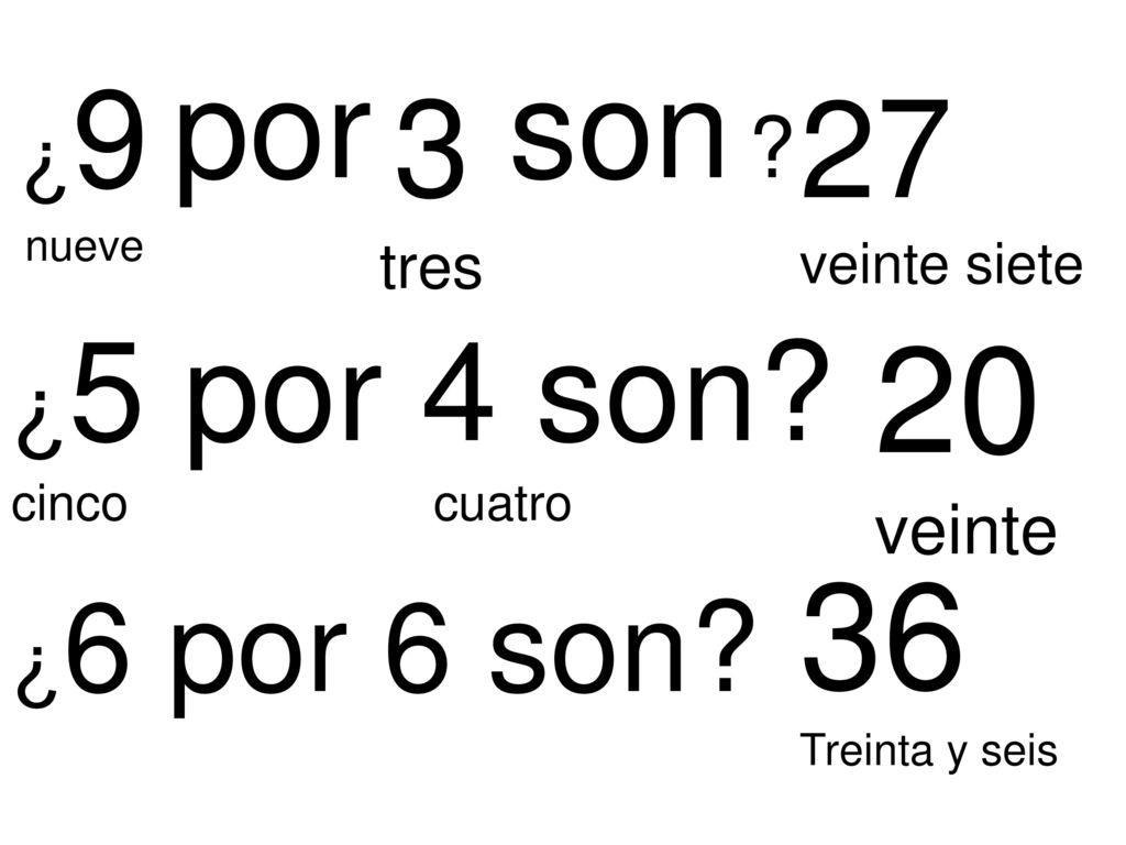 20 veinte 36 Treinta y seis por son 3 tres 27 veinte siete