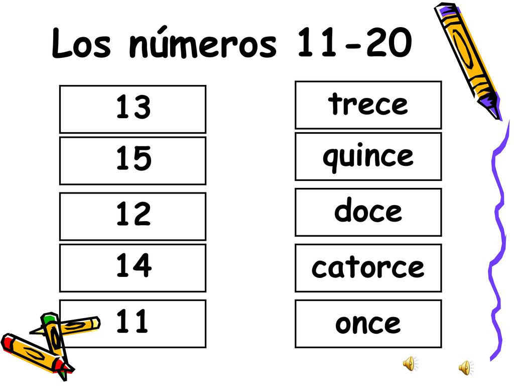 Los números trece 13 quince 15 doce catorce 11 once