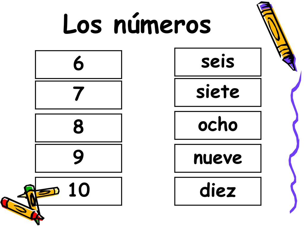 Los números seis 6 siete 7 ocho 8 9 nueve 10 diez