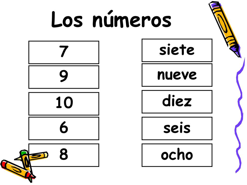 Los números siete 7 nueve 9 diez 10 6 seis 8 ocho