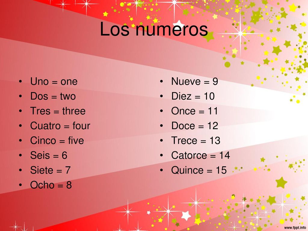 Los numeros Uno = one Dos = two Tres = three Cuatro = four