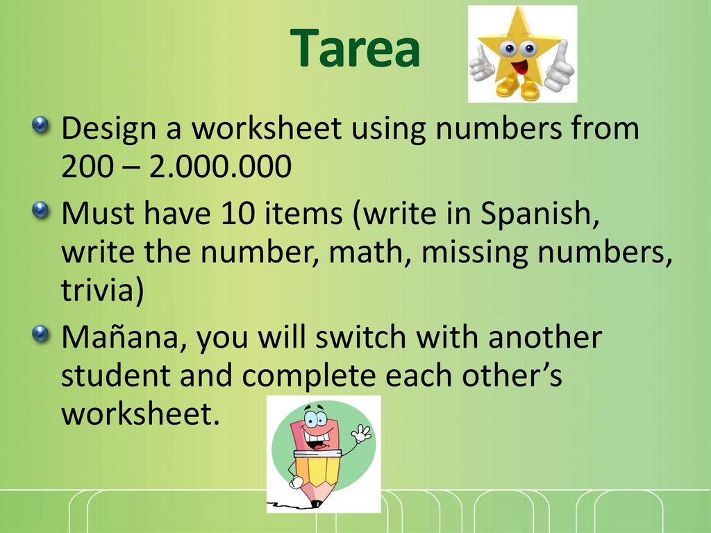 Tarea Design a worksheet using numbers from 200 –