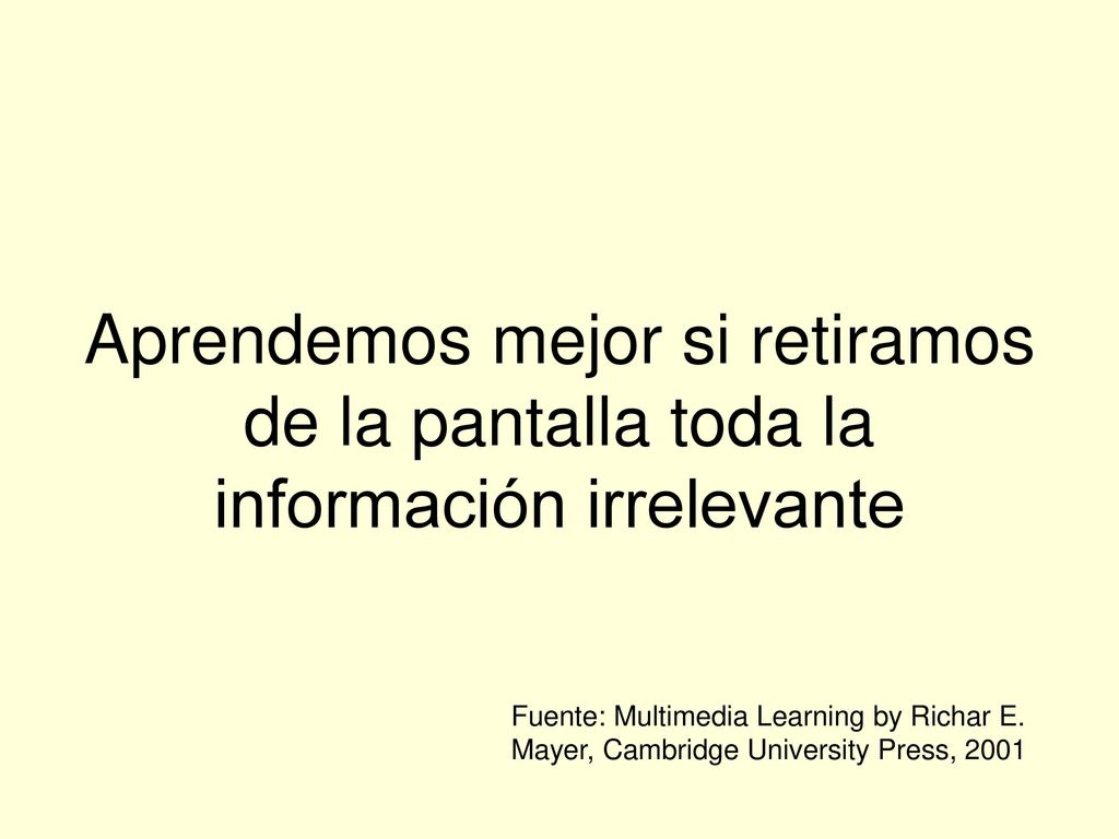Aprendemos mejor si retiramos de la pantalla toda la información irrelevante