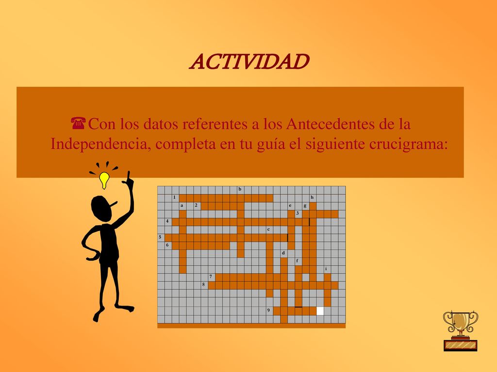 ACTIVIDAD Con los datos referentes a los Antecedentes de la Independencia, completa en tu guía el siguiente crucigrama: