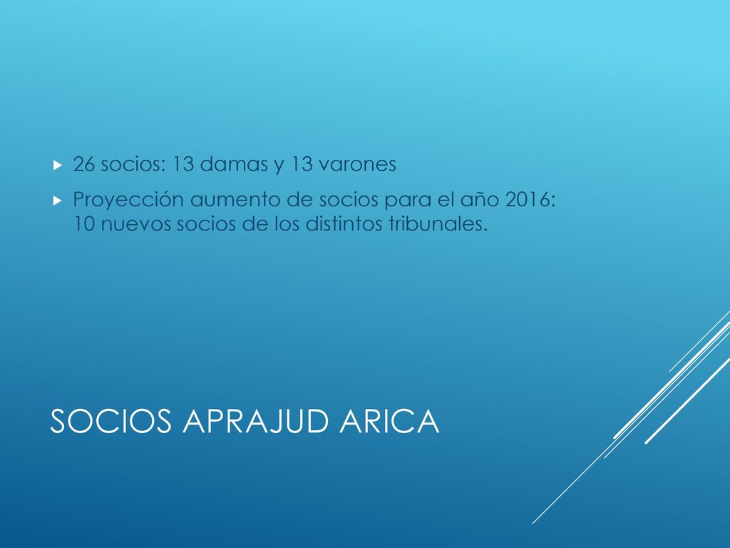 Socios Aprajud Arica 26 socios: 13 damas y 13 varones