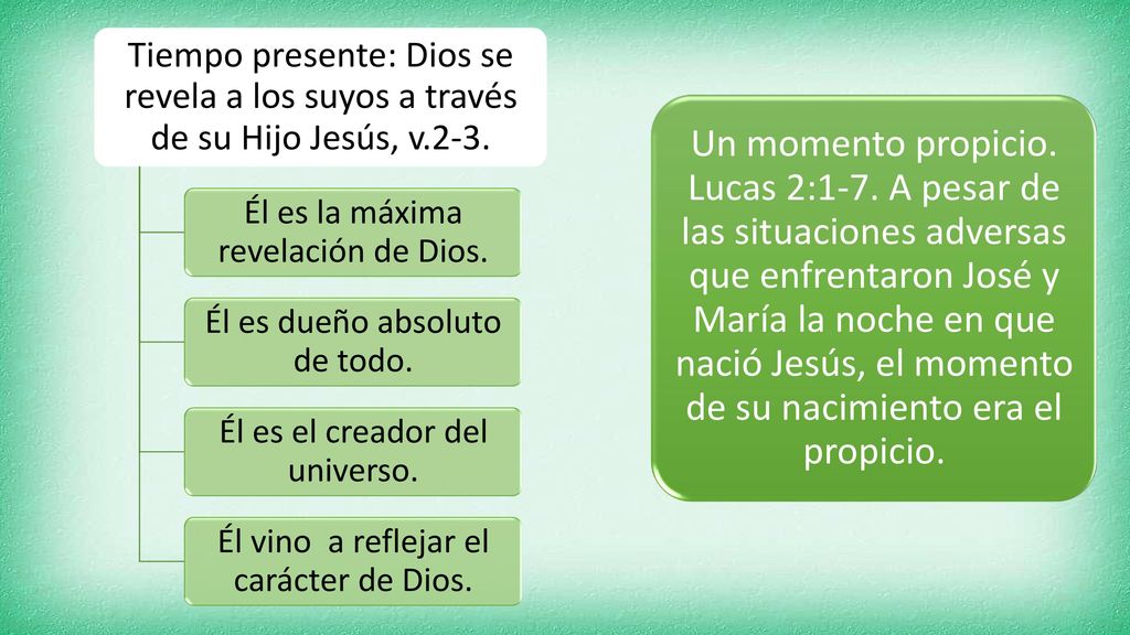 Tiempo presente: Dios se revela a los suyos a través de su Hijo Jesús, v.2-3.
