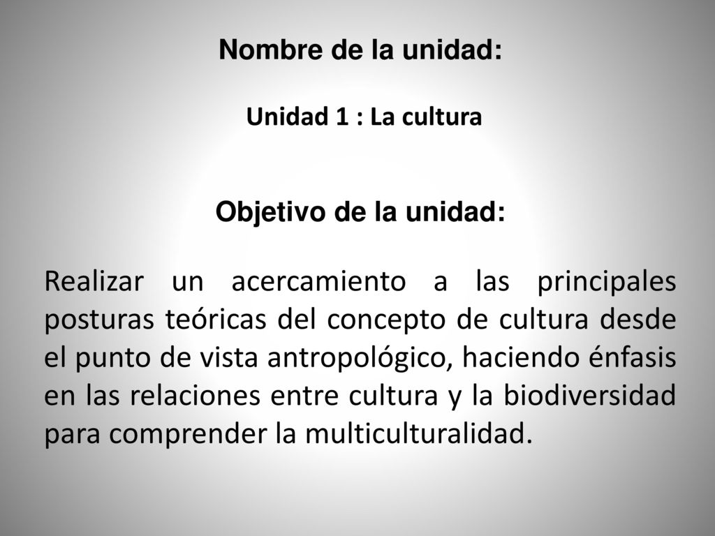 Nombre de la unidad: Unidad 1 : La cultura. Objetivo de la unidad: