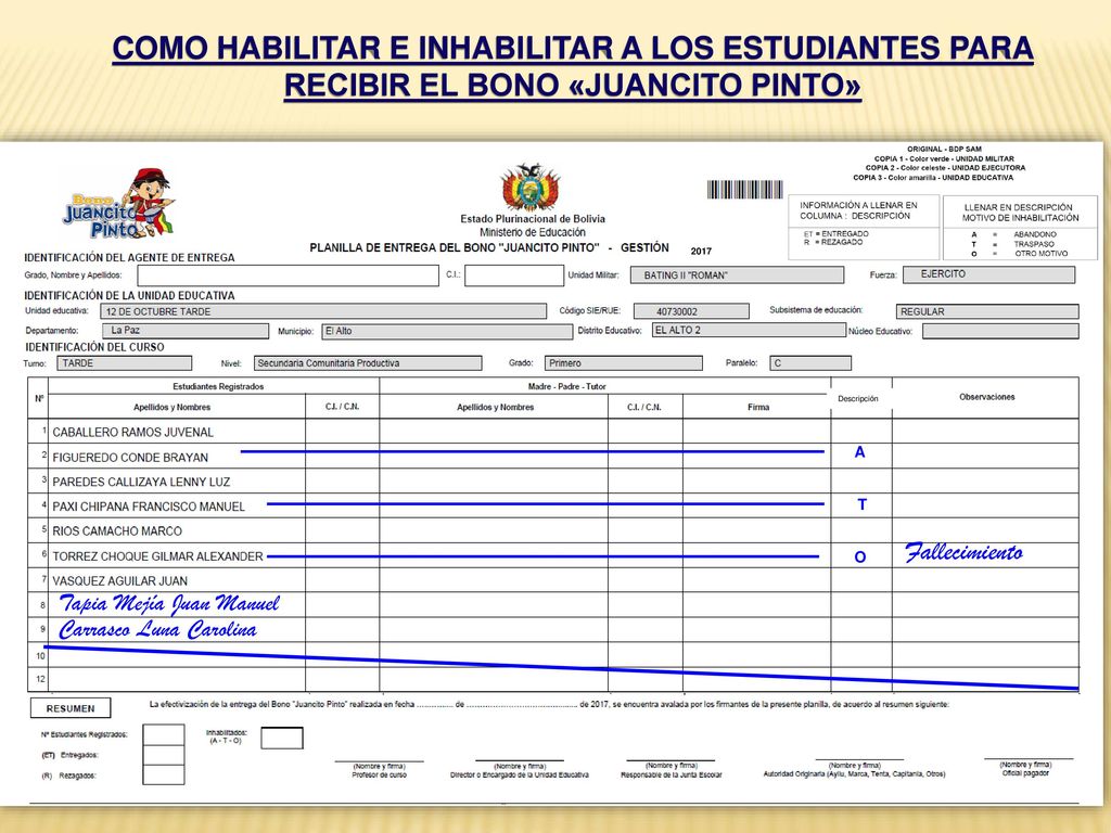 29/05/2014 COMO HABILITAR E INHABILITAR A LOS ESTUDIANTES PARA RECIBIR EL BONO «JUANCITO PINTO»