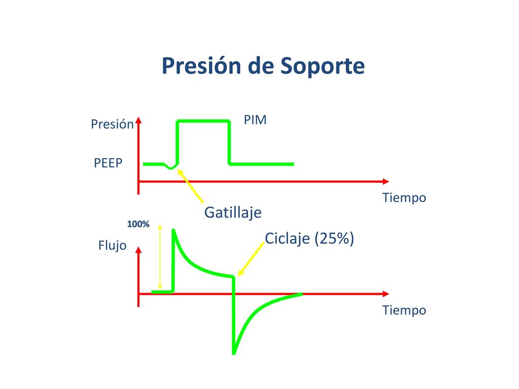Presión de Soporte Gatillaje Ciclaje (25%) PIM Presión PEEP Tiempo