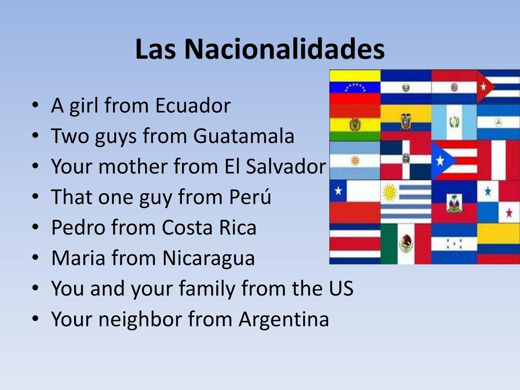 Las Nacionalidades A girl from Ecuador Two guys from Guatamala