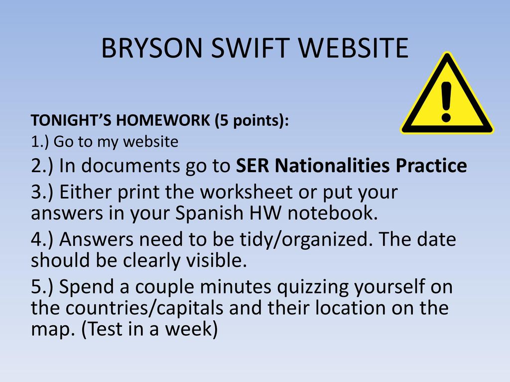 BRYSON SWIFT WEBSITE 2.) In documents go to SER Nationalities Practice