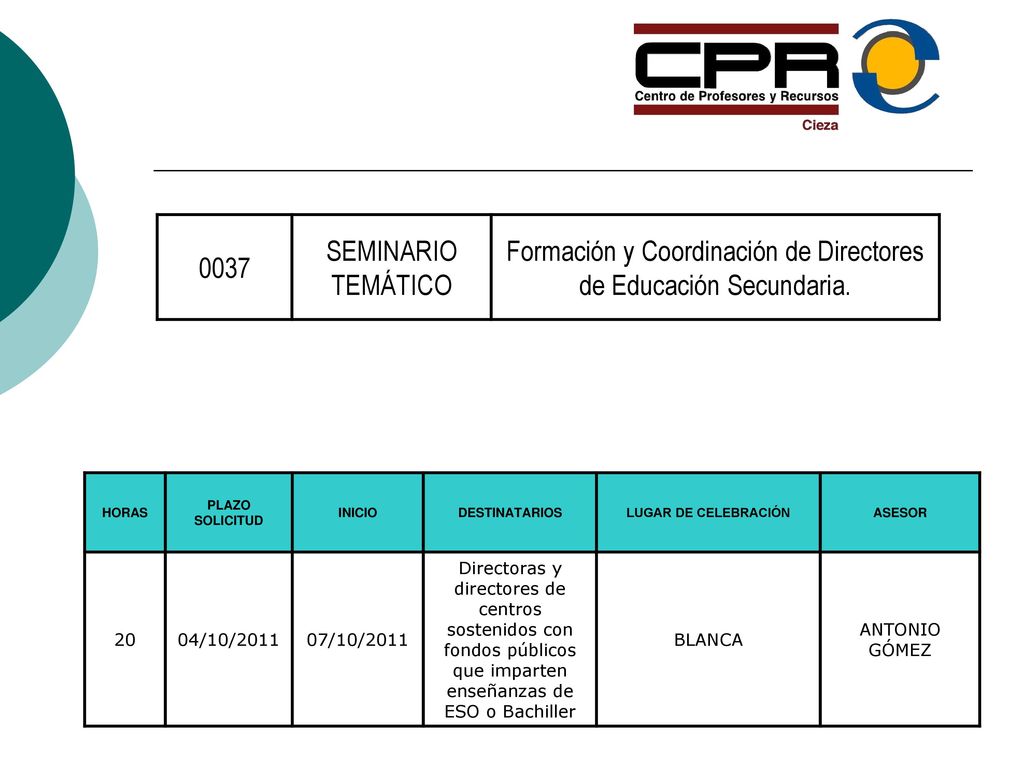 Formación y Coordinación de Directores de Educación Secundaria.