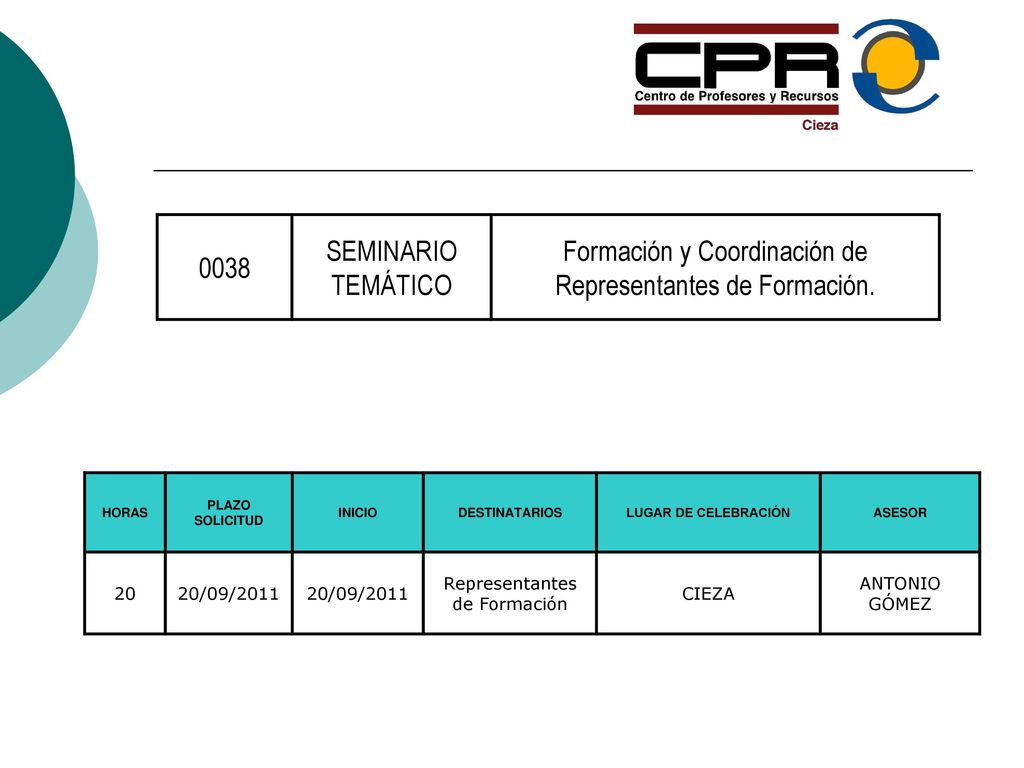Formación y Coordinación de Representantes de Formación.
