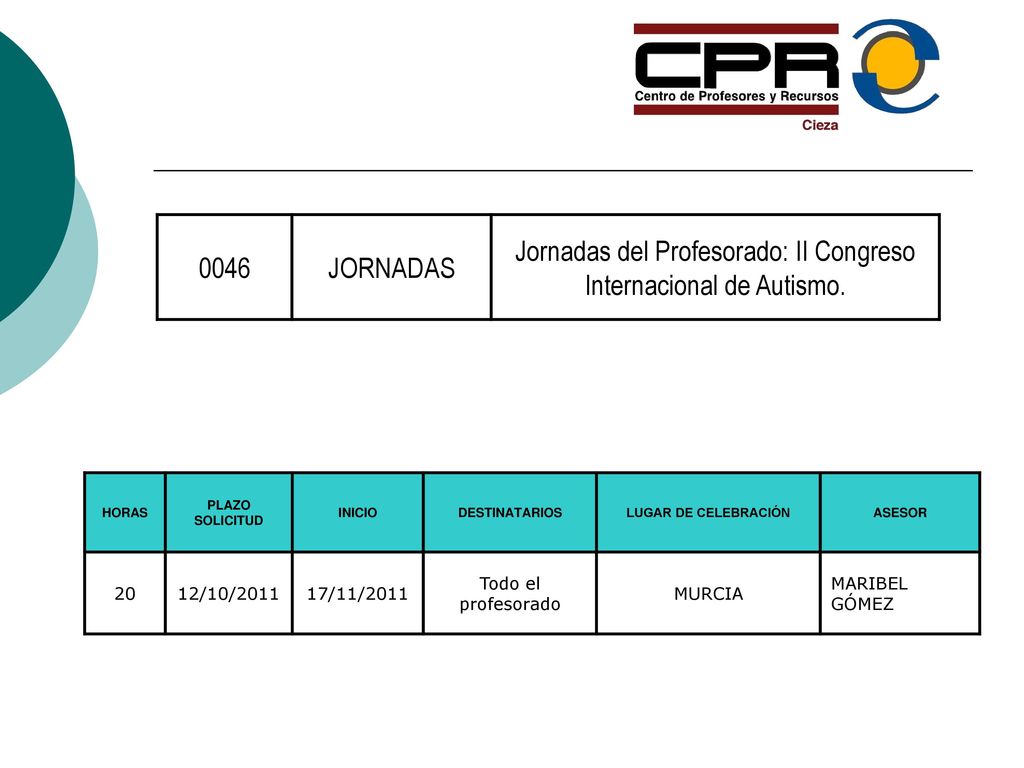 Jornadas del Profesorado: II Congreso Internacional de Autismo.