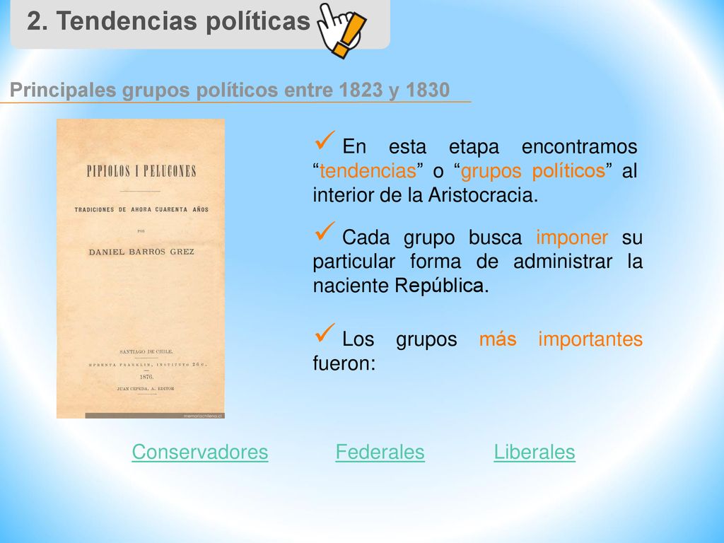 2. Tendencias políticas Principales grupos políticos entre 1823 y 1830