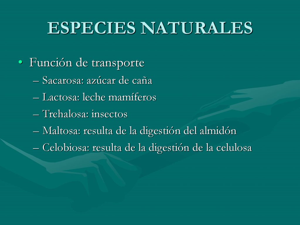 ESPECIES NATURALES Función de transporte Sacarosa: azúcar de caña