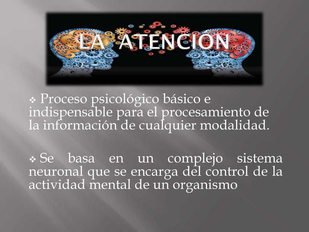La Atención Proceso psicológico básico e indispensable para el procesamiento de la información de cualquier modalidad.