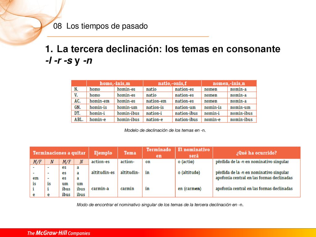 La tercera declinación: los temas en consonante -l -r -s y -n