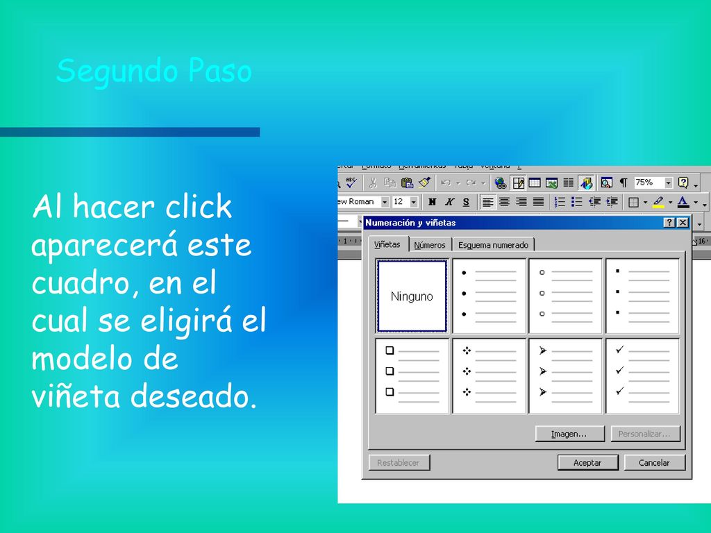 Segundo Paso Al hacer click aparecerá este cuadro, en el cual se eligirá el modelo de viñeta deseado.