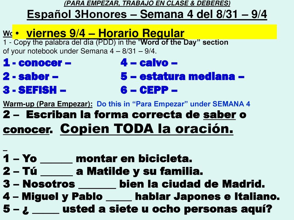 viernes 9/4 – Horario Regular 1 - conocer – 4 – calvo –