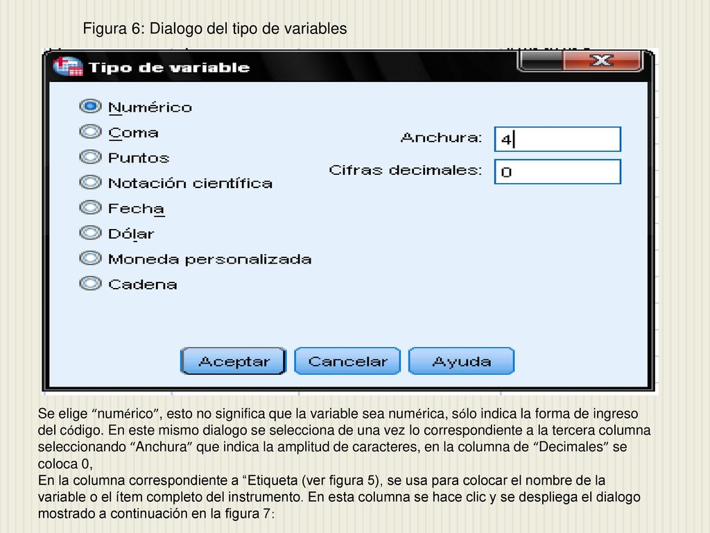 Figura 6: Dialogo del tipo de variables