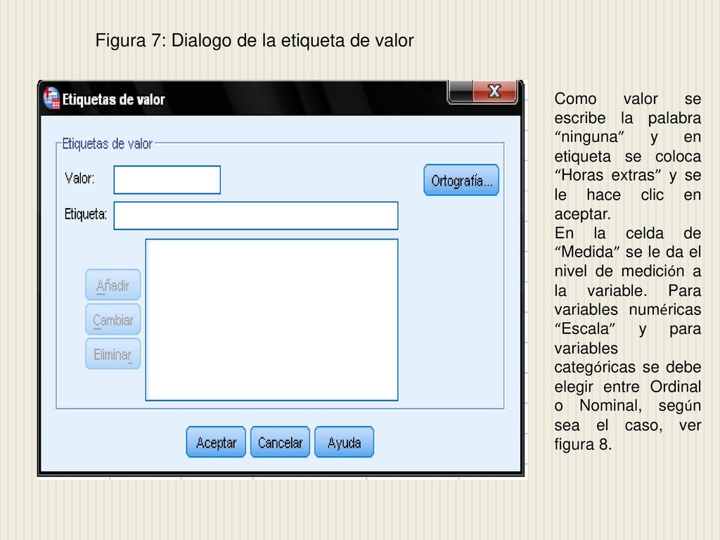 Figura 7: Dialogo de la etiqueta de valor