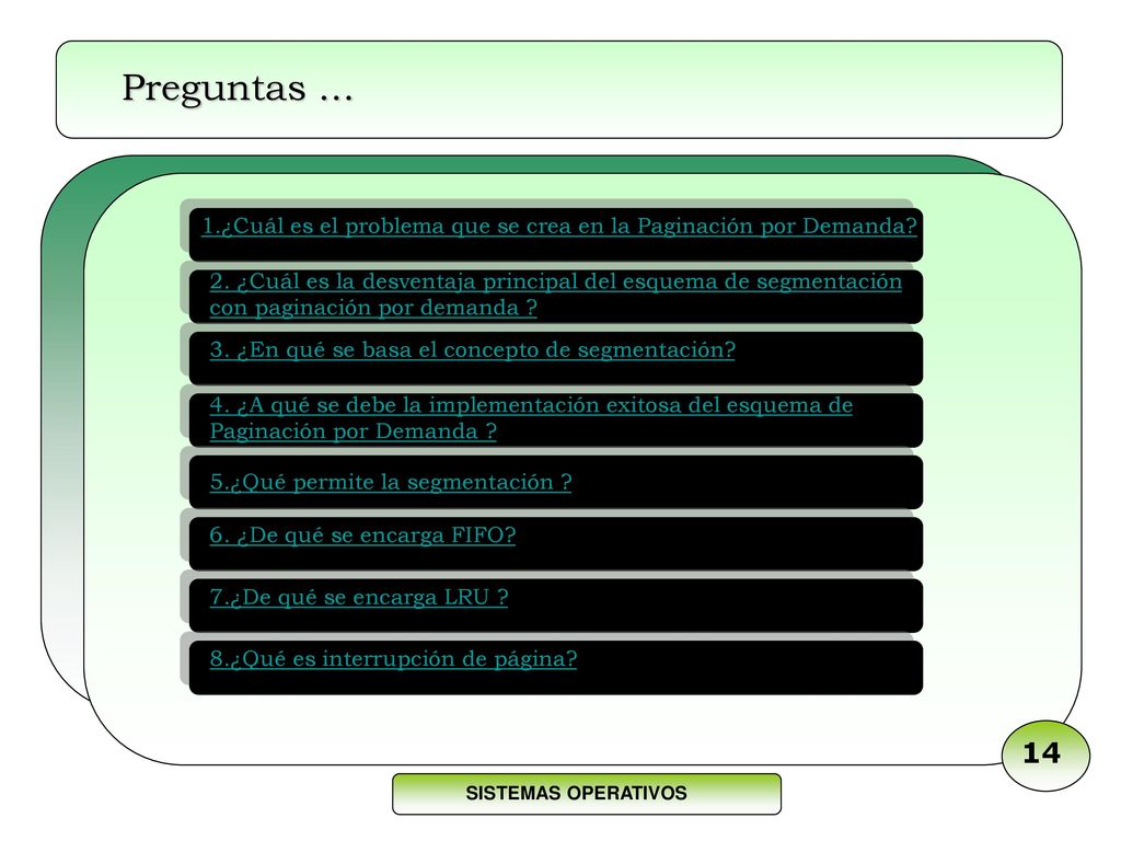 Preguntas … 1.¿Cuál es el problema que se crea en la Paginación por Demanda
