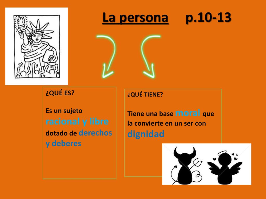 La persona p ¿QUÉ ES Es un sujeto racional y libre dotado de derechos y deberes. ¿QUÉ TIENE