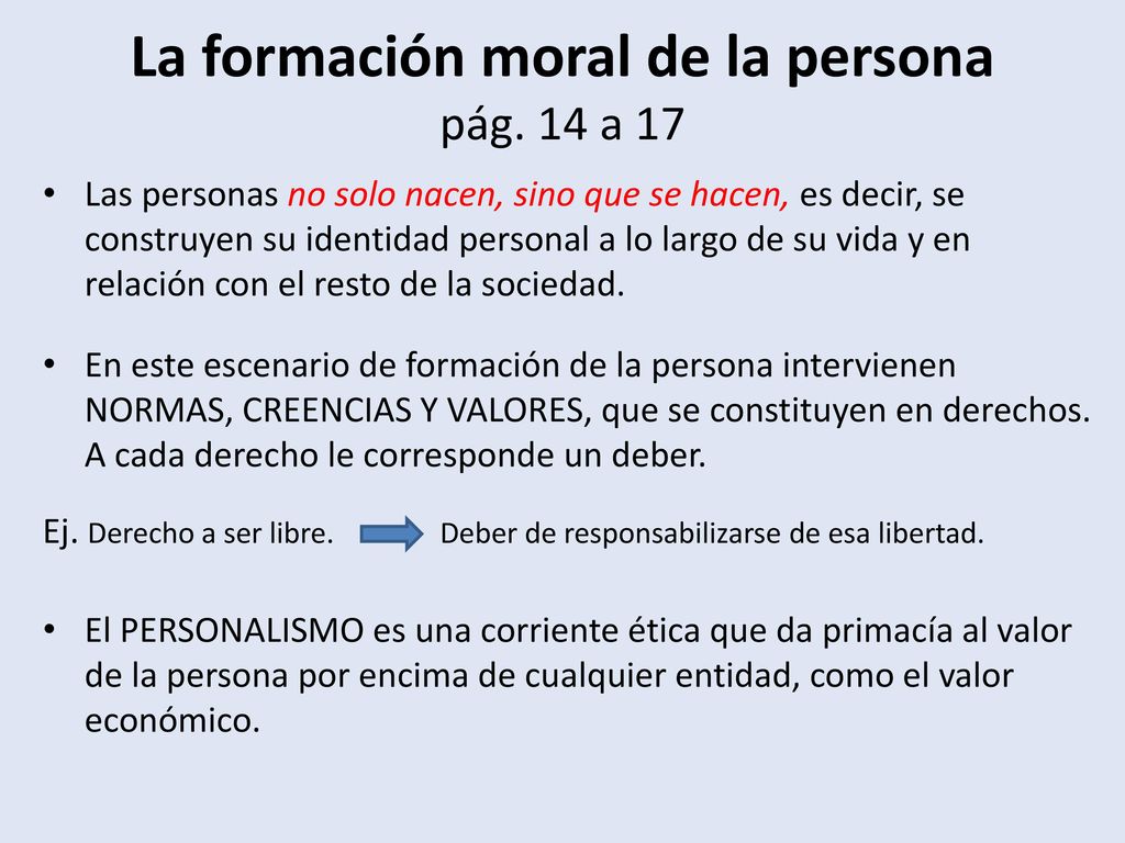 La formación moral de la persona pág. 14 a 17