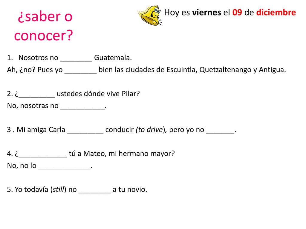 ¿saber o conocer Hoy es viernes el 09 de diciembre