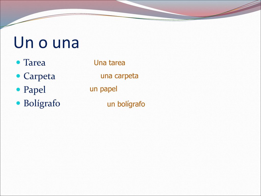 Un o una Tarea Carpeta Papel Bolígrafo Una tarea una carpeta un papel