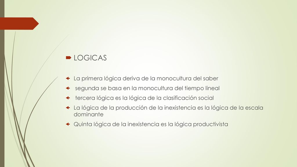 LOGICAS La primera lógica deriva de la monocultura del saber